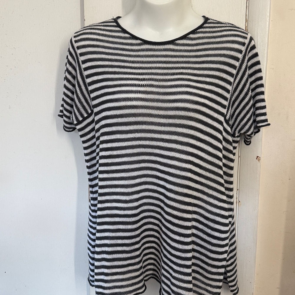 Eileen Fisher Organic Linen Knit Stripes Round Neck Tunic Size 1X